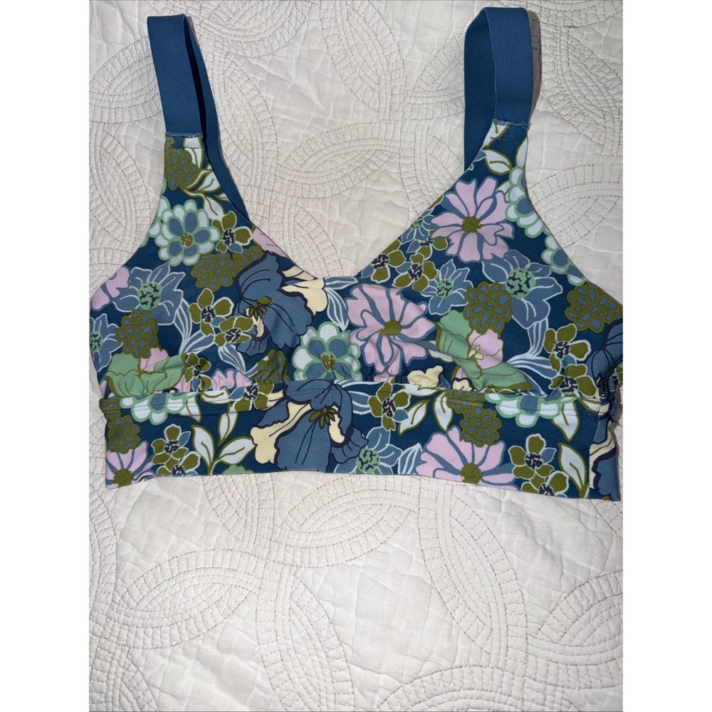 Offline by Aerie Women's Medium Real Me Bra Comfort Blue Green Floral